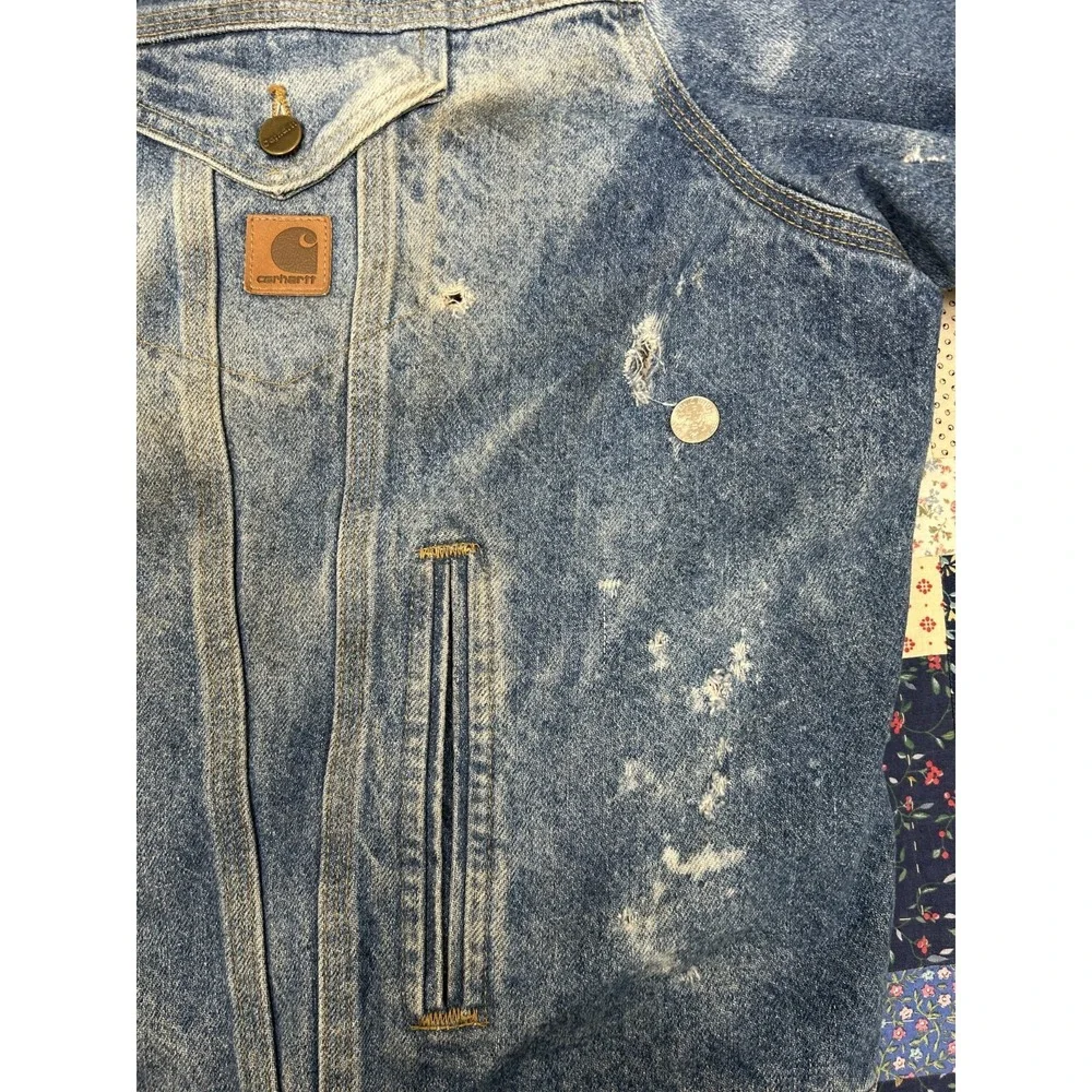 Vintage 90's Carhartt Wool Lined Distressed Denim Jacket‎ Size 3XL